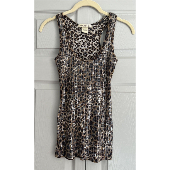 Arden B Women's Brown Cheetah Animal Print Sequin Stretch‎ Tank Top Snooki Sz XS - Picture 1 of 9